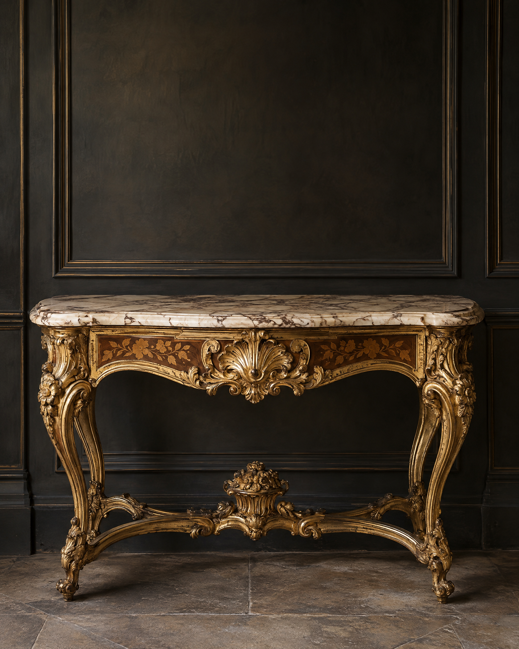 Fine antique console table in a moody gallery